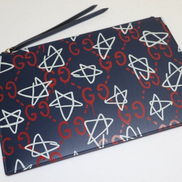 Gucci New 445597 Ghost Gg Stars Big Pouch Multicolor Leather Clutch - Picture 12 of 12